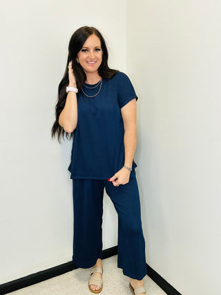 Palm Beach Navy Wide Leg Pant & Top Set-Sets-Dear Scarlett-Motis & Co Boutique, Women's Fashion Boutique in Carthage, Missouri