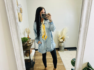 Chambray Denim Button Down Shirt-Long Sleeves-Blue Velvet-Motis & Co Boutique, Women's Fashion Boutique in Carthage, Missouri