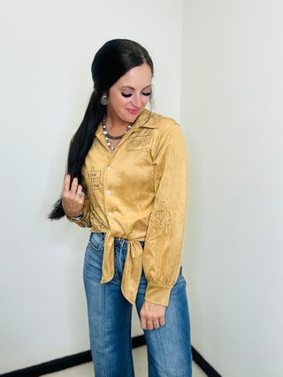 Sawyer Suede Western Embroidered Shirt-Tops-Blue B-Motis & Co Boutique, Women's Fashion Boutique in Carthage, Missouri