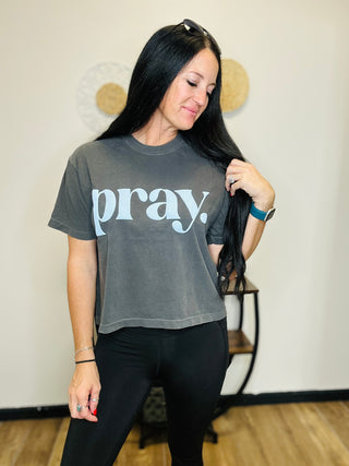 Puffy Pray Gray Boxy Tee-Graphic Tees-Poppy & Pine-Motis & Co Boutique, Women's Fashion Boutique in Carthage, Missouri