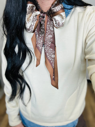 Gunter Double Paisley Twilly Scarf Brown-Scarf-Western Elite-Motis & Co Boutique, Women's Fashion Boutique in Carthage, Missouri