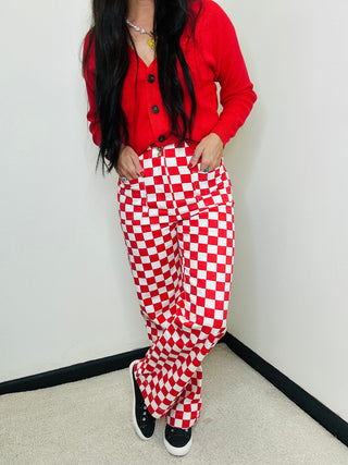 Demi Red Checkered Jeans-jeans-Papermoon-Motis & Co Boutique, Women's Fashion Boutique in Carthage, Missouri