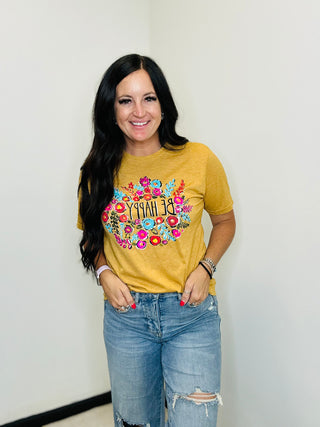 Be Happy Spring Graphic Tee-Graphic Tees-Texas True Threads-Motis & Co Boutique, Women's Fashion Boutique in Carthage, Missouri