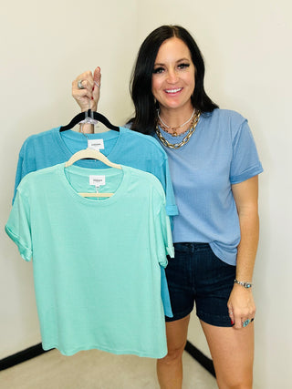 Thelma Thermal Short Sleeve Casual Top Mint-Short Sleeves-Andree-Motis & Co Boutique, Women's Fashion Boutique in Carthage, Missouri