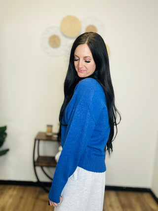 Casual Crew Neck Sweater in Blue - Remi-Sweaters-HYFVE-Motis & Co Boutique, Women's Fashion Boutique in Carthage, Missouri