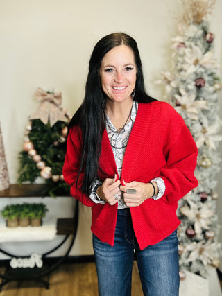 Oversized Red Knit Sweater Cardigan - Millie-Cardigans-HYFVE-Motis & Co Boutique, Women's Fashion Boutique in Carthage, Missouri