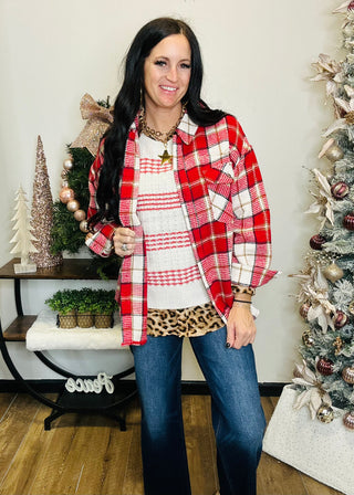 Plaid Woven Button Front Shacket in Red - Gia-Long Sleeves-Very J-Motis & Co Boutique, Women's Fashion Boutique in Carthage, Missouri