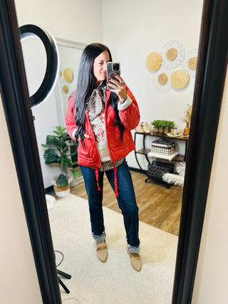 Quilted Drawstring Hem Jacket in Red - Flora-Jackets-HYFVE-Motis & Co Boutique, Women's Fashion Boutique in Carthage, Missouri