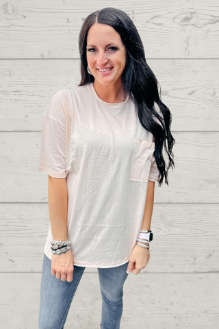 Ivy Oversized Zenana Boyfriend Tee Cream Pink-Short Sleeves-Zenana-Motis & Co Boutique, Women's Fashion Boutique in Carthage, Missouri