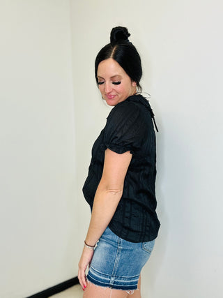 Nora Black Peter Pan Collar Blouse-Short Sleeves-GiGiO-Motis & Co Boutique, Women's Fashion Boutique in Carthage, Missouri