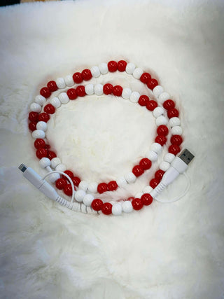 Red and White Beaded Phone Charger