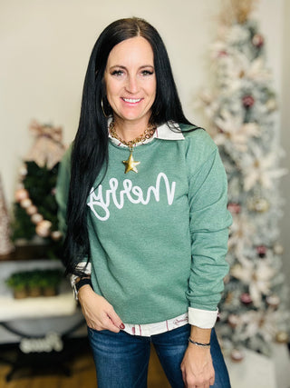 Merry Heather Green Graphic Pullover-graphic Sweatshirt-La Mousey-Motis & Co Boutique, Women's Fashion Boutique in Carthage, Missouri