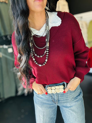 Polly Exposed Seam Oxblood Knit Sweater-Sweaters-blu pepper-Motis & Co Boutique, Women's Fashion Boutique in Carthage, Missouri