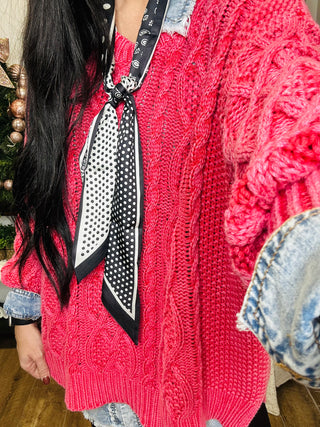 Cable Knit Sweater in Raspberry - Iris-Sweaters-EASEL-Motis & Co Boutique, Women's Fashion Boutique in Carthage, Missouri