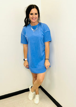 Kenzie Blue Casual T-Shirt Dress-Dresses-Very J-Motis & Co Boutique, Women's Fashion Boutique in Carthage, Missouri