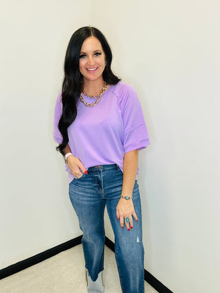 Bridget Short Sleeve Lilac Top-Short Sleeves-Andree-Motis & Co Boutique, Women's Fashion Boutique in Carthage, Missouri