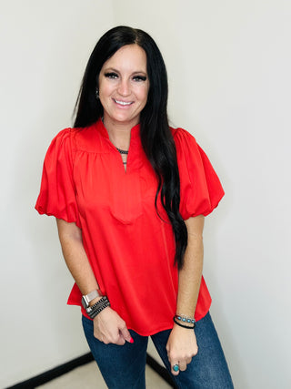 Reece Red Puff Sleeve Top-Tops-Jodifl-Motis & Co Boutique, Women's Fashion Boutique in Carthage, Missouri