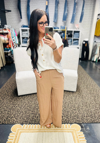 Toby Taupe Wide Leg Lined Pants-pants-staccato-Motis & Co Boutique, Women's Fashion Boutique in Carthage, Missouri