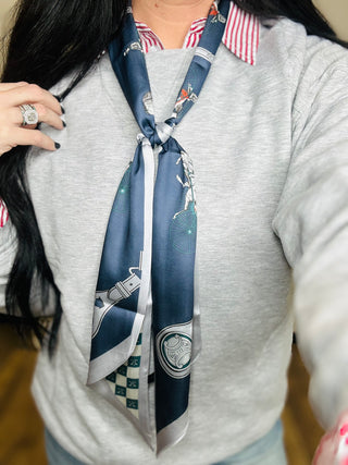 Horse Carriage Navy Twilly Scarf-Scarf-Western Elite-Motis & Co Boutique, Women's Fashion Boutique in Carthage, Missouri