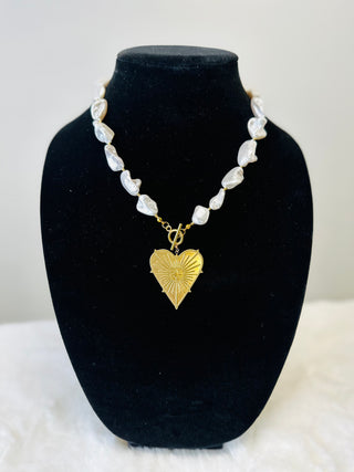 Blaze Pearl and Gold Heart Necklace-Necklaces-ChanSutt-Motis & Co Boutique, Women's Fashion Boutique in Carthage, Missouri