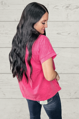 Fran Fuchsia V Neck Basic Top-Short Sleeves-Jodifl-Motis & Co Boutique, Women's Fashion Boutique in Carthage, Missouri