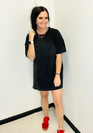 Gabby Vintage Washed Shift Dress Black-Dresses-Very J-Motis & Co Boutique, Women's Fashion Boutique in Carthage, Missouri