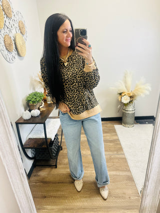 Long Sleeve Leopard Print Sweatshirt - Lyla-Pullovers-Very J-Motis & Co Boutique, Women's Fashion Boutique in Carthage, Missouri