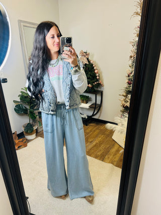 Rowan Chambray Palazzo Pants-Pants-EASEL-Motis & Co Boutique, Women's Fashion Boutique in Carthage, Missouri