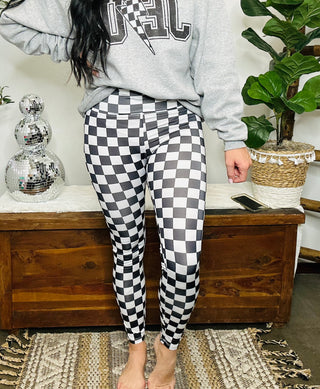 Chuck Black and White Checkered Leggings-Pants-Motis & CO-Motis & Co Boutique, Women's Fashion Boutique in Carthage, Missouri