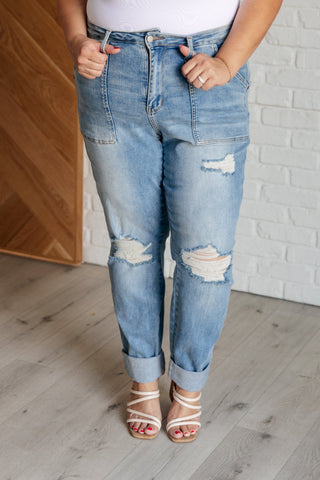 Aiden High Rise Patch Pocket Distressed Boyfriend Jeans-Jeans-Ave Shops-Motis & Co Boutique, Women's Fashion Boutique in Carthage, Missouri