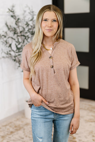 Almost There V-Neck Henley Top In Taupe-T-shirt-Ave Shops-Motis & Co Boutique, Women's Fashion Boutique in Carthage, Missouri