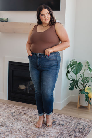 Amber Cuffed Slim Fit Dark Wash Jeans-jeans-Ave Shops-Motis & Co Boutique, Women's Fashion Boutique in Carthage, Missouri