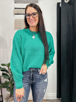Andie Balloon Sleeve Knit Sweater Green-Sweaters-rc-Motis & Co Boutique, Women's Fashion Boutique in Carthage, Missouri