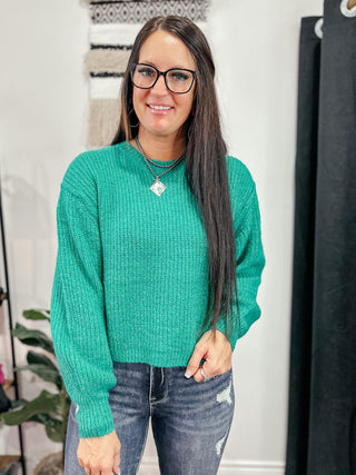Andie Balloon Sleeve Knit Sweater Green-Sweaters-rc-Motis & Co Boutique, Women's Fashion Boutique in Carthage, Missouri
