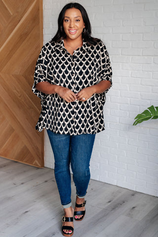 Art Deco Button Up Blouse-Short Sleeves-Ave Shops-Motis & Co Boutique, Women's Fashion Boutique in Carthage, Missouri