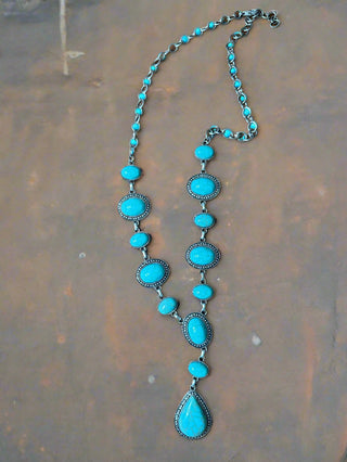Six Shooter Turquoise Lariat Style Necklace-Necklaces-Western Elite-Motis & Co Boutique, Women's Fashion Boutique in Carthage, Missouri