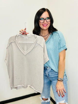 Lynn V Neck Teal Oversized Top-Short Sleeves-Zenana-Motis & Co Boutique, Women's Fashion Boutique in Carthage, Missouri