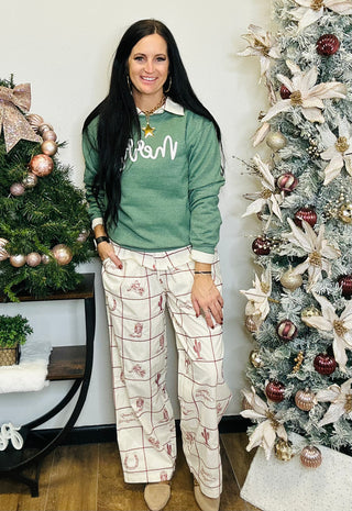 Merry Heather Green Graphic Pullover-graphic Sweatshirt-La Mousey-Motis & Co Boutique, Women's Fashion Boutique in Carthage, Missouri