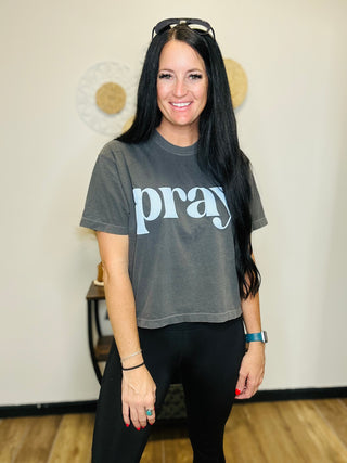 Puffy Pray Gray Boxy Tee-Graphic Tees-Poppy & Pine-Motis & Co Boutique, Women's Fashion Boutique in Carthage, Missouri