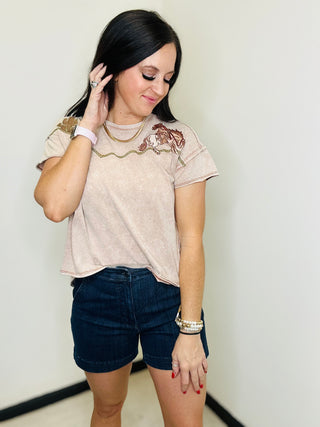 Wilder Western Yoke Vintage Washed Top-Short Sleeves-Blue B-Motis & Co Boutique, Women's Fashion Boutique in Carthage, Missouri
