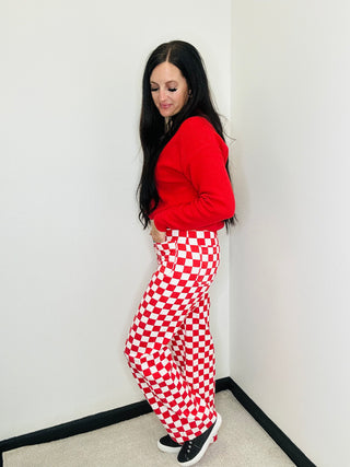 Demi Red Checkered Jeans-jeans-Papermoon-Motis & Co Boutique, Women's Fashion Boutique in Carthage, Missouri