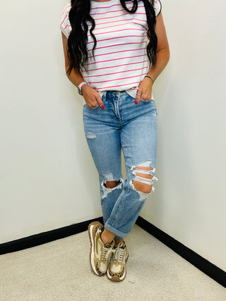 Ryan Tummy Control Straight Crop Risen Jeans-Jeans-Risen-Motis & Co Boutique, Women's Fashion Boutique in Carthage, Missouri