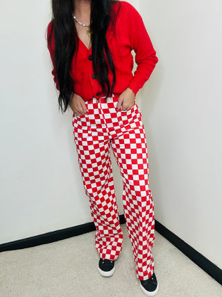 Demi Red Checkered Jeans-jeans-Papermoon-Motis & Co Boutique, Women's Fashion Boutique in Carthage, Missouri
