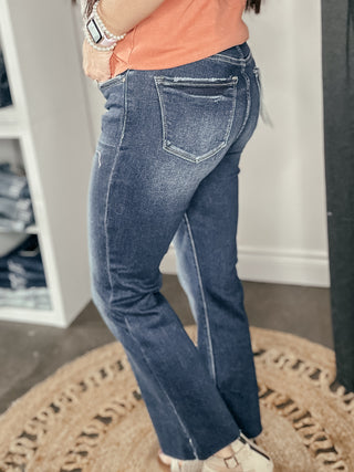 Liam Dark Wash Button Fly Crop Flare-Jeans-Risen-Motis & Co Boutique, Women's Fashion Boutique in Carthage, Missouri