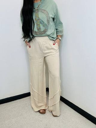 Flynn Frayed Linen Wide Leg Khaki Pants-pants-EASEL-Motis & Co Boutique, Women's Fashion Boutique in Carthage, Missouri