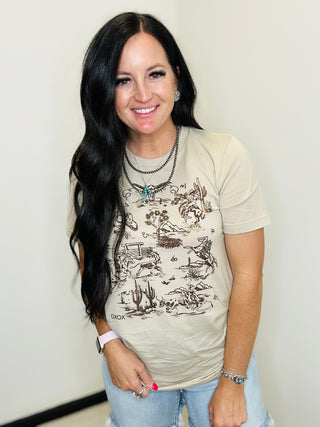Western Tolie Tan Graphic Tee XOXO Art & Co-Graphic Tees-XOXO ART & Co-Motis & Co Boutique, Women's Fashion Boutique in Carthage, Missouri
