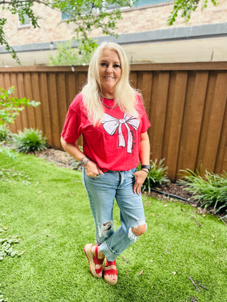 Game Day Red Bow Graphic Tee-Graphic Tees-P&PD-Motis & Co Boutique, Women's Fashion Boutique in Carthage, Missouri