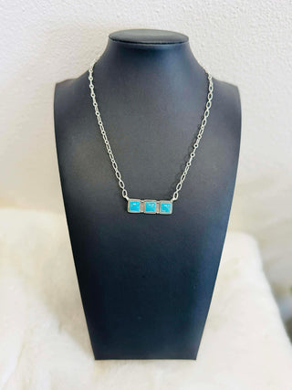 Winslow Turquoise 3 Stone Bar Necklace-Necklaces-Turquoise Heaven-Motis & Co Boutique, Women's Fashion Boutique in Carthage, Missouri