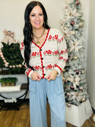 Fawn Floral Button Up Sweater Cardigan-Cardigans-Very J-Motis & Co Boutique, Women's Fashion Boutique in Carthage, Missouri