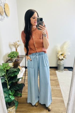 Aspen Button Front Short Sleeve Sweater-Sweaters-Hem & Thread-Motis & Co Boutique, Women's Fashion Boutique in Carthage, Missouri